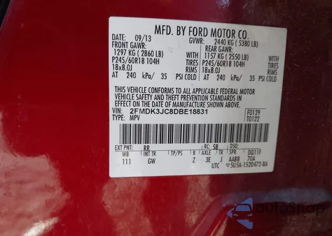 2013 Ford Edge Sel из США, поврежденный, VIN 2FMDK3JC8DBE18831